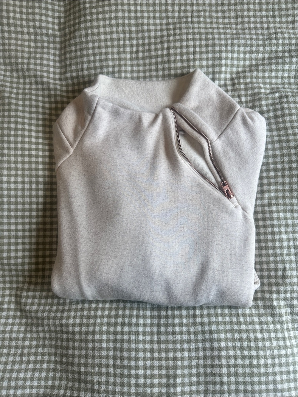 Athleta Light Beige Pullover Sweatshirt with Diagonal Zip